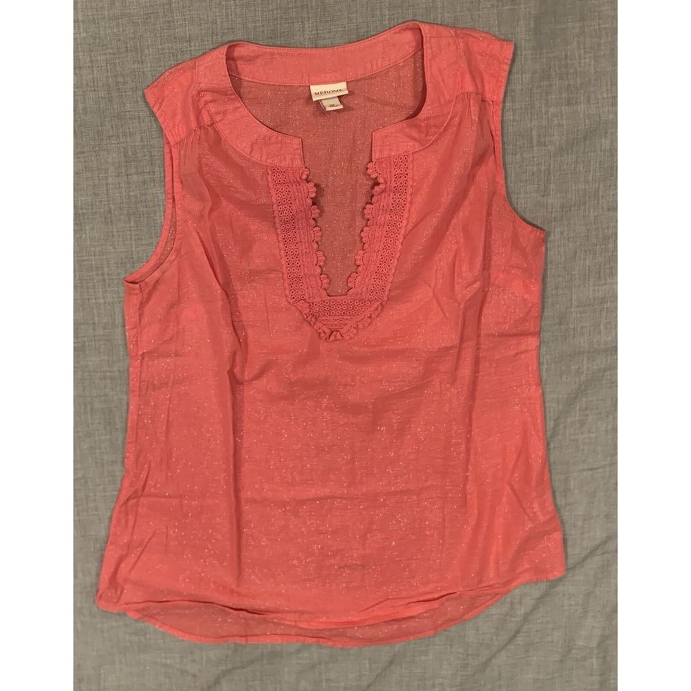 Merona Sleeveless Top Women's Medium Pink Shirt Sparkles V Neck‎